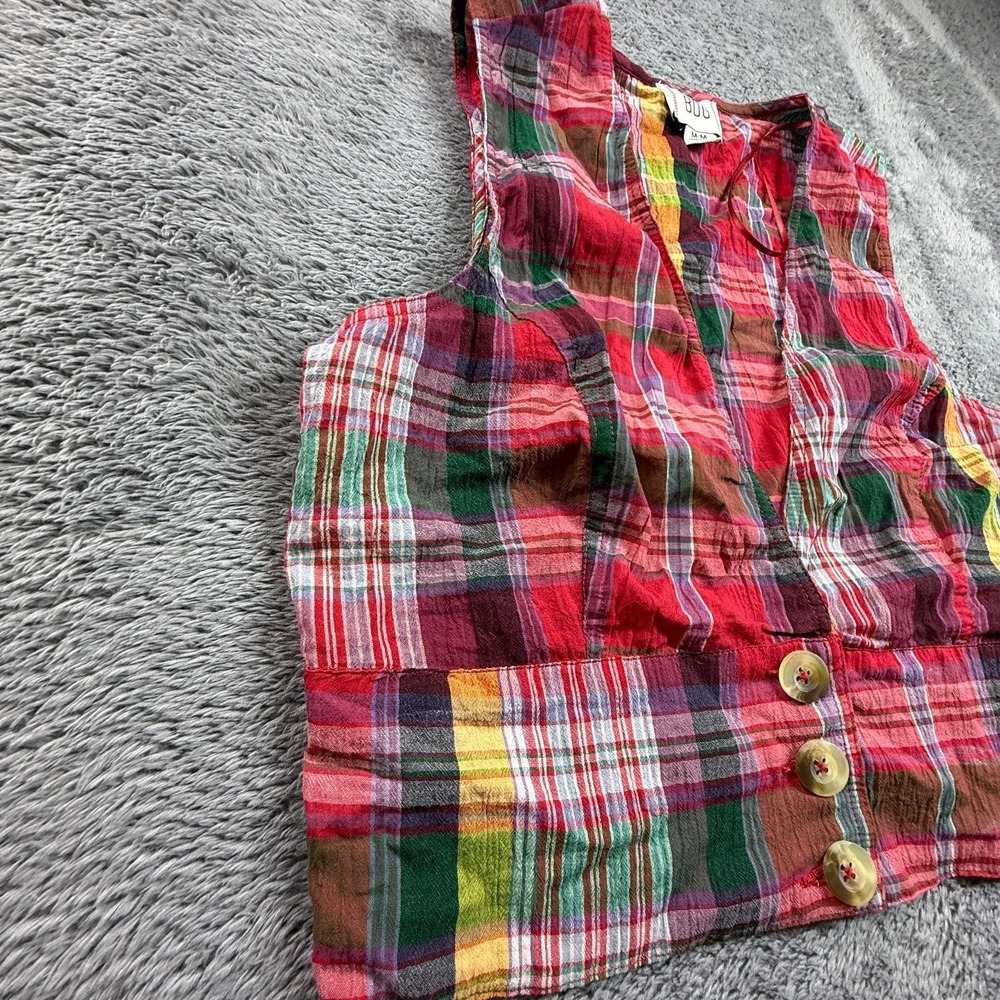 BDG Urban Outfitters Womens M Plaid Sleeveless Button Up Vest Top Thin Cotton - Picture 2 of 6